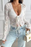 Lace Hollow V-Neck Cardigan Long Sleeved Top
