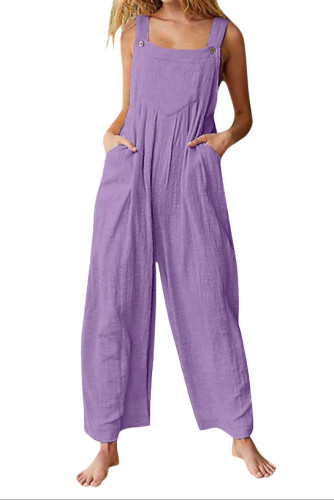 Solid Color Button Up Suspender Jumpsuit