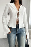 Pagoda Sleeve Solid Color Cardigan Shirt