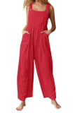 Solid Color Button Up Suspender Jumpsuit