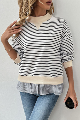 Striped Fake Two-Piece Long Sleeved T-Shirt