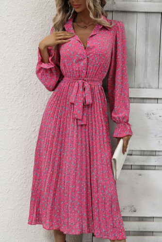 Strap Pleated Long Sleeved Shirt Dress