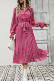 Strap Pleated Long Sleeved Shirt Dress