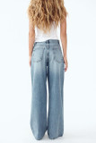 New High Waisted Straight Leg Denim Pants