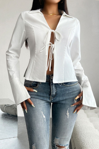 Pagoda Sleeve Solid Color Cardigan Shirt