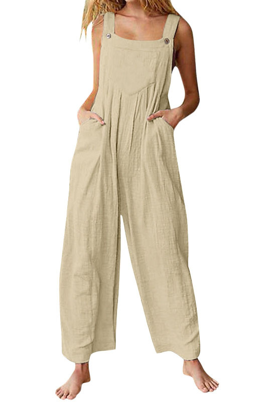 Solid Color Button Up Suspender Jumpsuit