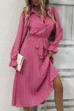 Strap Pleated Long Sleeved Shirt Dress