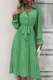 Strap Pleated Long Sleeved Shirt Dress