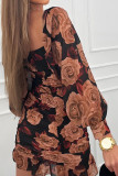 U-Neck Floral Print Long Sleeved Dress