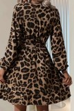 V neck Leopard Long Sleeve Dress