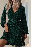V neck Leopard Long Sleeve Dress