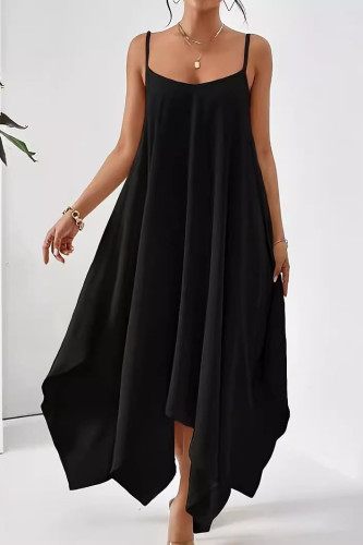 Solid Color Irregular Sleeveless Loose Dress