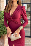 Long Sleeved V-Neck Hip Hugging Dress