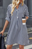 V-Neck Striped Long Sleeved Shirt Dress