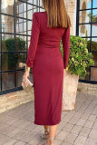Long Sleeved V-Neck Hip Hugging Dress