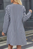 V-Neck Striped Long Sleeved Shirt Dress