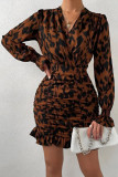 Leopard Print Slim Fit V-Neck Dress
