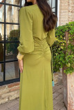 French V-Neck Waist Cinching Bubble Sleeve Dress