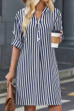 V-Neck Striped Long Sleeved Shirt Dress