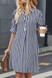 V-Neck Striped Long Sleeved Shirt Dress