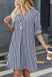 V-Neck Striped Long Sleeved Shirt Dress