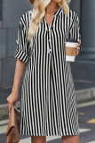 V-Neck Striped Long Sleeved Shirt Dress