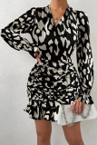 Leopard Print Slim Fit V-Neck Dress