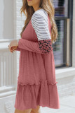 High Waisted Round Neck Leopard Print Dress