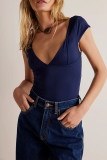 V-Neck Low Cut Solid Color Slim Fit T-Shirt