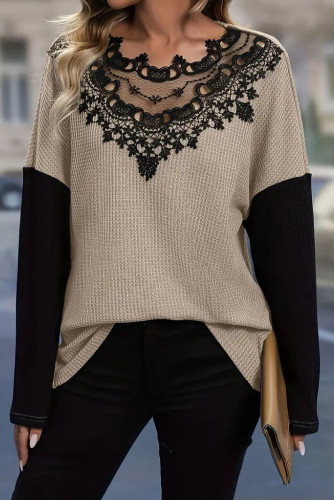 Lace Patchwork Hollow Loose Long Sleeved Top