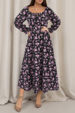 Lantern Sleeve Square Collar Floral Dress