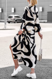 Loose Printed Long Sleeved Shirt Dress