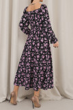 Lantern Sleeve Square Collar Floral Dress