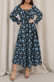 Lantern Sleeve Square Collar Floral Dress