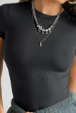 Solid Color Threaded Sports Short Sleeved T-Shirt