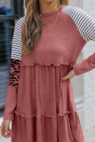 High Waisted Round Neck Leopard Print Dress