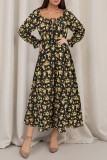 Lantern Sleeve Square Collar Floral Dress