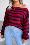 One Shoulder Loose Striped Knitted Sweater
