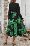 Vintage V-Neck Long Sleeved Printed Dress