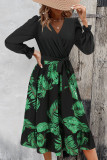 Vintage V-Neck Long Sleeved Printed Dress