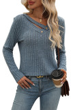 Casual V-Neck Button Knit T-Shirt