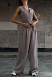 V-Neck Sleeveless Vest Wide Leg Pants Two-Piece Set