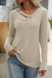 Casual V-Neck Button Knit T-Shirt