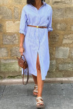 Striped Printed Lapel Shirt Dress
