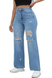High Waisted Ripped Denim Wide Leg Pants