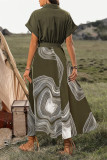 V-Neck Short Sleeved Printed Dress