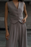 V-Neck Sleeveless Vest Wide Leg Pants Two-Piece Set