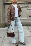Retro Leopard Print Round Neck Short Jacket