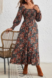 Lantern Long Sleeved Printed Square Collar Dress