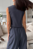V-Neck Sleeveless Vest Wide Leg Pants Two-Piece Set
